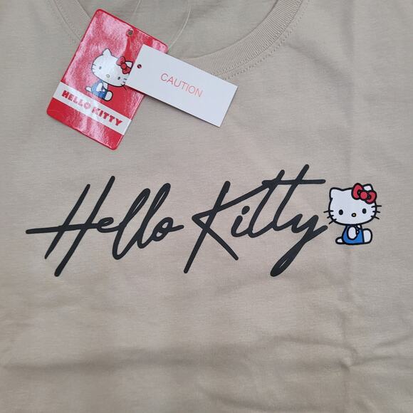Hello-Kitty Crop-Top Shirt Womens M/L 19x17 Sanrio Spellout Ivory - Picture 13 of 14